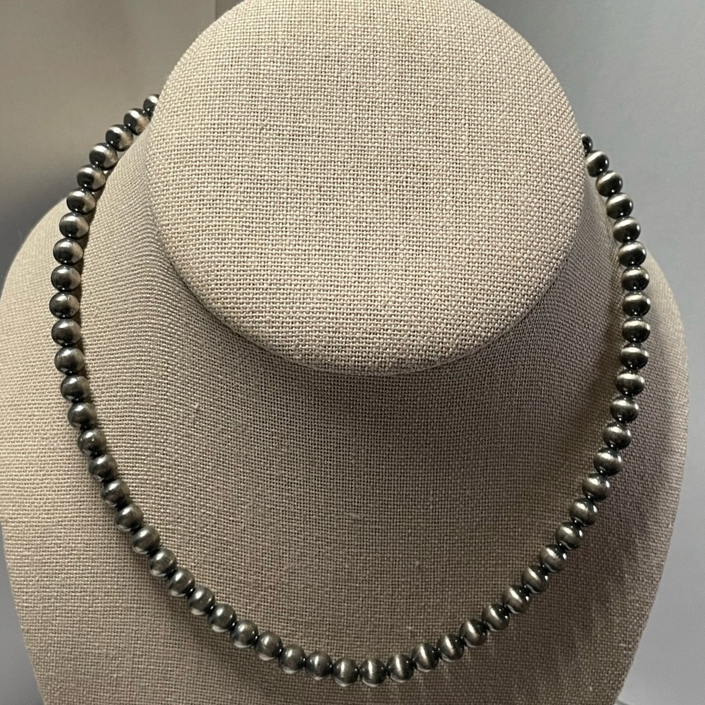 6mm Sterling Silver Navajo pearl Beaded Necklace 16” long